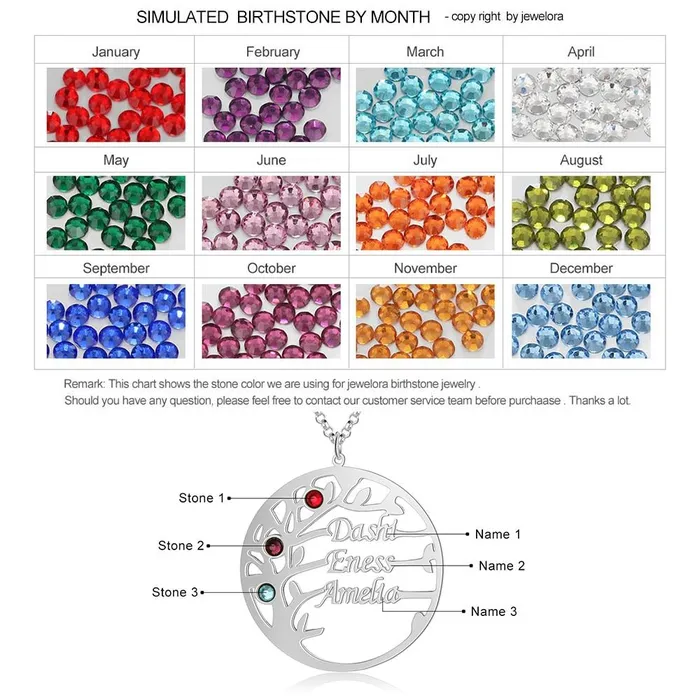 Necklaces Personalized Jewel Personalized Mother Daughter Family Tree Necklace with Custom Nameplate 3 Birthstones Best Gift for Family Members Friends