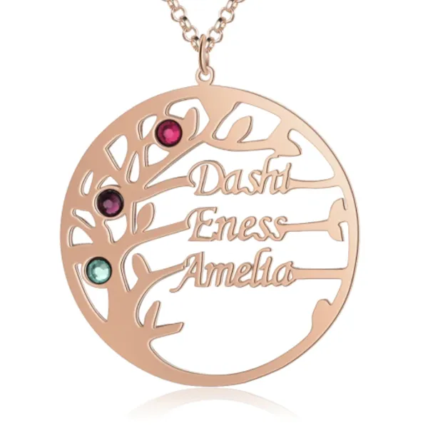 Necklaces Personalized Jewel Personalized Mother Daughter Family Tree Necklace with Custom Nameplate 3 Birthstones Best Gift for Family Members Friends
