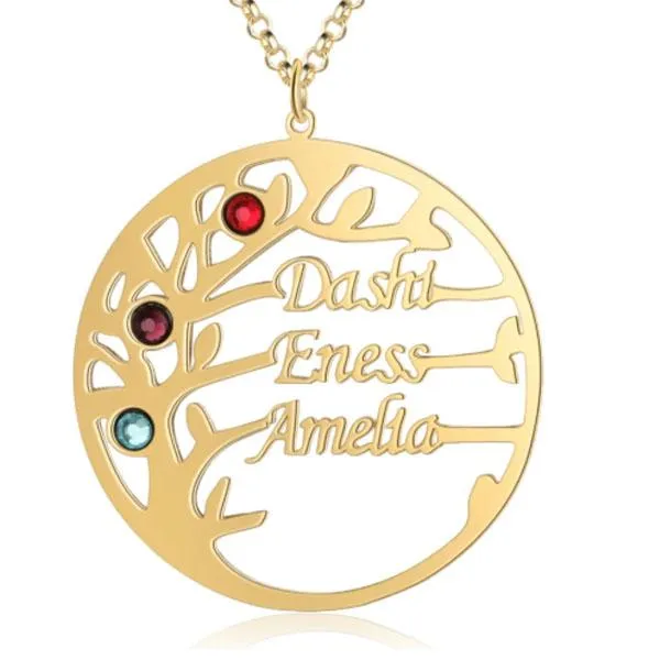 Necklaces Personalized Jewel Personalized Mother Daughter Family Tree Necklace with Custom Nameplate 3 Birthstones Best Gift for Family Members Friends