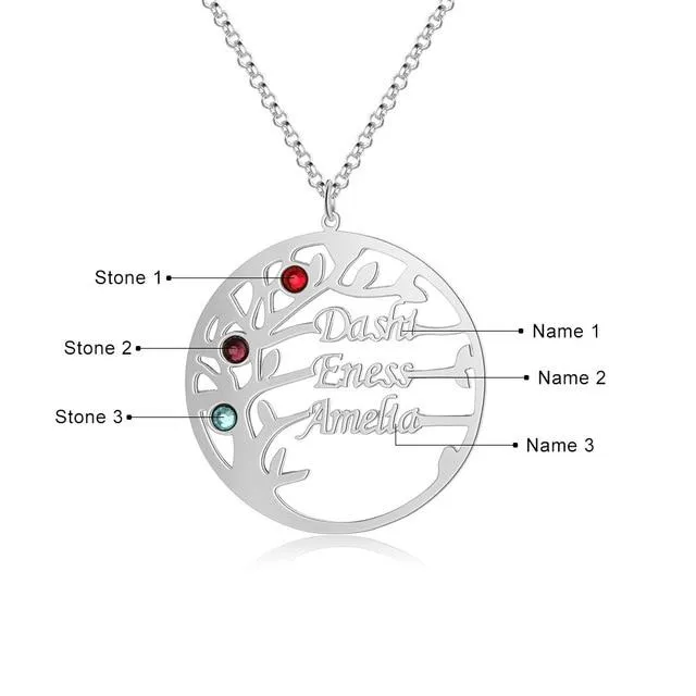 Necklaces Personalized Jewel Personalized Mother Daughter Family Tree Necklace with Custom Nameplate 3 Birthstones Best Gift for Family Members Friends