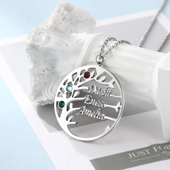 Necklaces Personalized Jewel Personalized Mother Daughter Family Tree Necklace with Custom Nameplate 3 Birthstones Best Gift for Family Members Friends