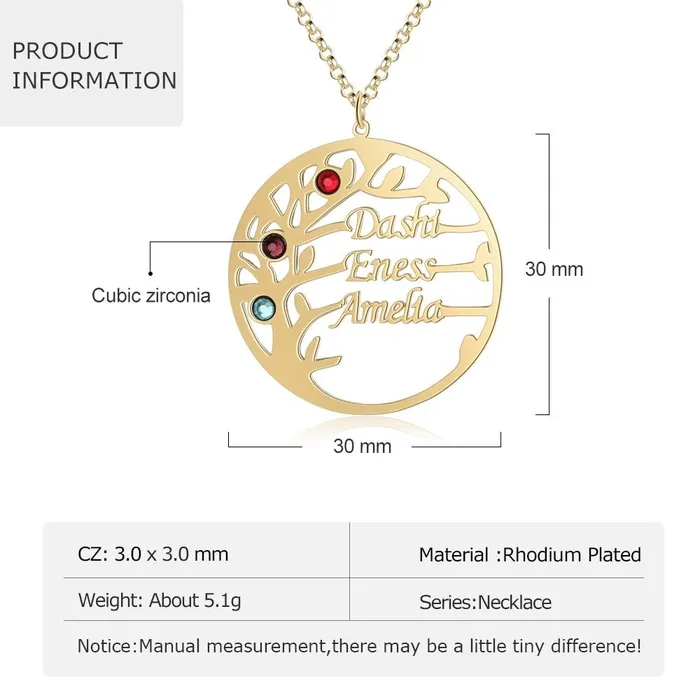 Necklaces Personalized Jewel Personalized Mother Daughter Family Tree Necklace with Custom Nameplate 3 Birthstones Best Gift for Family Members Friends