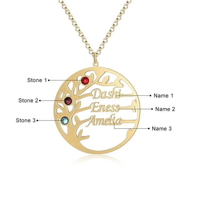 Necklaces Personalized Jewel Personalized Mother Daughter Family Tree Necklace with Custom Nameplate 3 Birthstones Best Gift for Family Members Friends