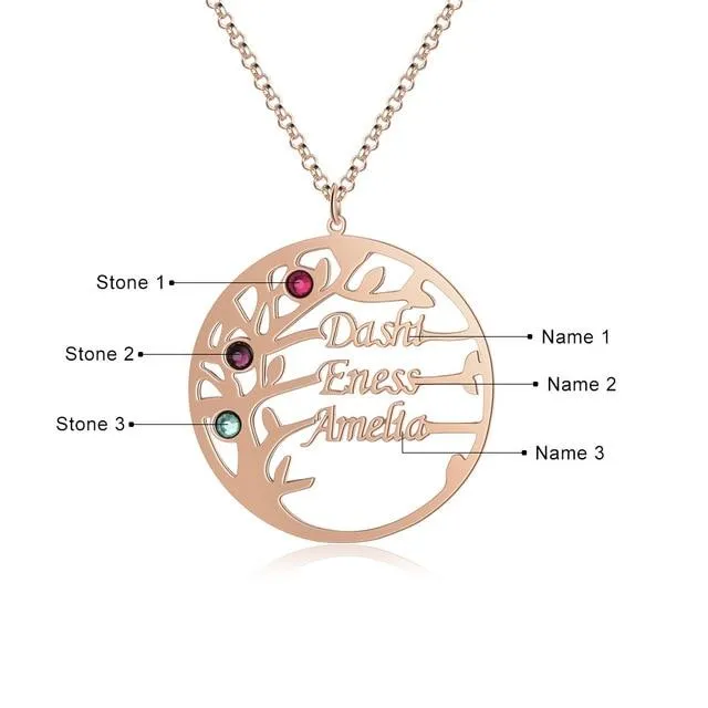 Necklaces Personalized Jewel Personalized Mother Daughter Family Tree Necklace with Custom Nameplate 3 Birthstones Best Gift for Family Members Friends