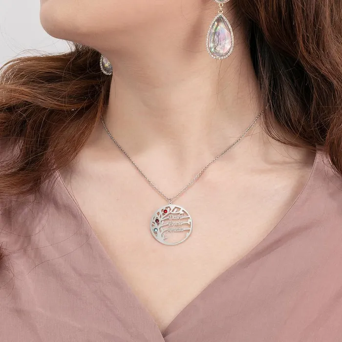 Necklaces Personalized Jewel Personalized Mother Daughter Family Tree Necklace with Custom Nameplate 3 Birthstones Best Gift for Family Members Friends