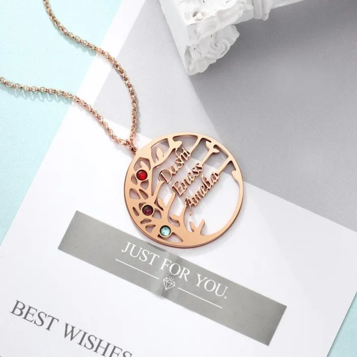 Necklaces Personalized Jewel Personalized Mother Daughter Family Tree Necklace with Custom Nameplate 3 Birthstones Best Gift for Family Members Friends