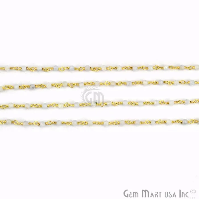 Necklaces Rainbow Moonstone Beads 2mm Gold Plated Wire Wrapped Rosary Chain GemmartUSA Necklaces Rainbow Moonstone Beads 2mm Gold Plated Wire Wrapped Rosary Chain GemmartUSA
