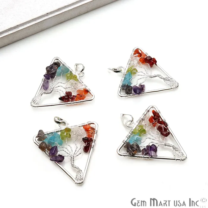 Necklaces Tree of Life Multi Color Silver Wire Wrapped 41x39mm Triangle Chakra Pendant GemmartUSA