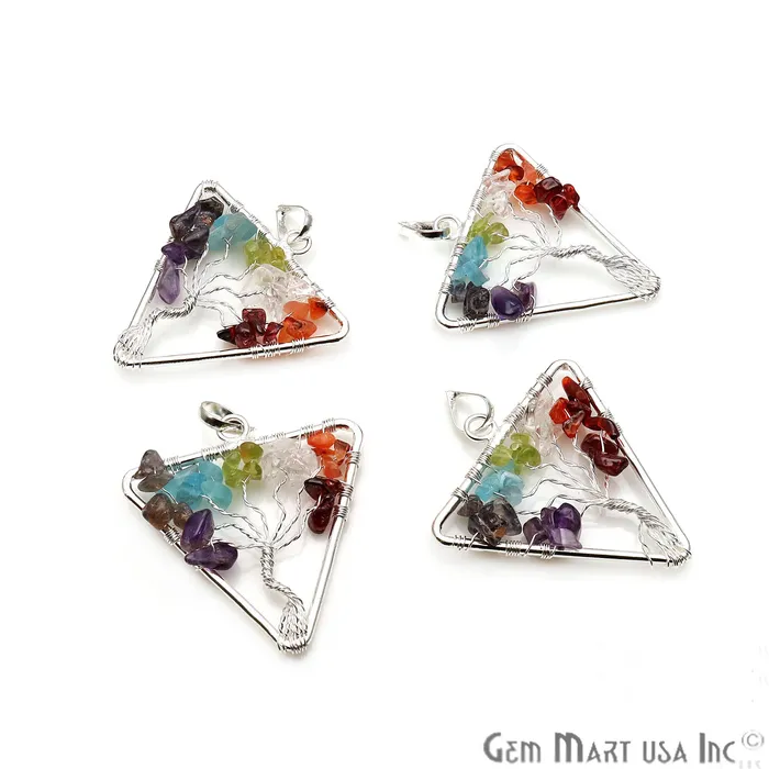 Necklaces Tree of Life Multi Color Silver Wire Wrapped 41x39mm Triangle Chakra Pendant GemmartUSA Necklaces Tree of Life Multi Color Silver Wire Wrapped 41x39mm Triangle Chakra Pendant GemmartUSA