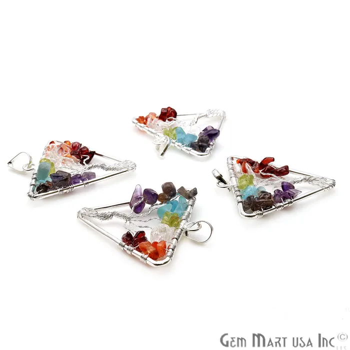 Necklaces Tree of Life Multi Color Silver Wire Wrapped 41x39mm Triangle Chakra Pendant GemmartUSA Necklaces Tree of Life Multi Color Silver Wire Wrapped 41x39mm Triangle Chakra Pendant GemmartUSA