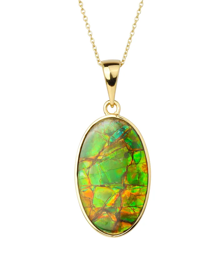 Necklaces YoTreasure 14K Gold Vermeil Over 925 Silver 121 Cts Ammolite Gemstone Necklace