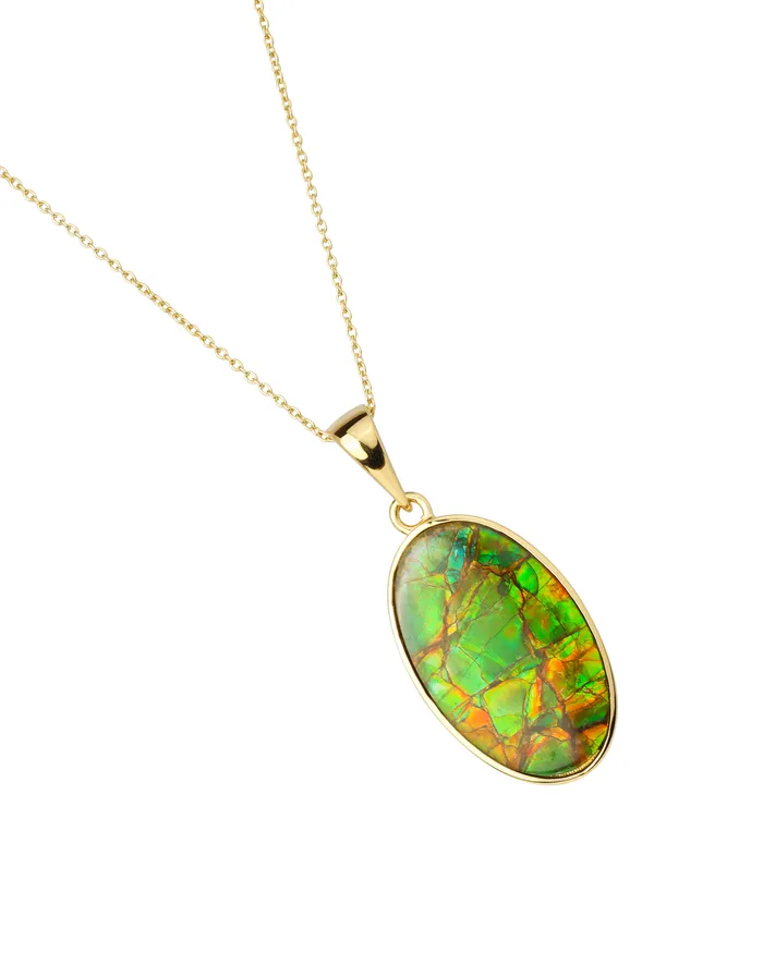 Necklaces YoTreasure 14K Gold Vermeil Over 925 Silver 121 Cts Ammolite Gemstone Necklace