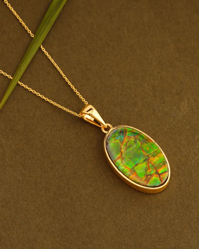 Necklaces YoTreasure 14K Gold Vermeil Over 925 Silver 121 Cts Ammolite Gemstone Necklace