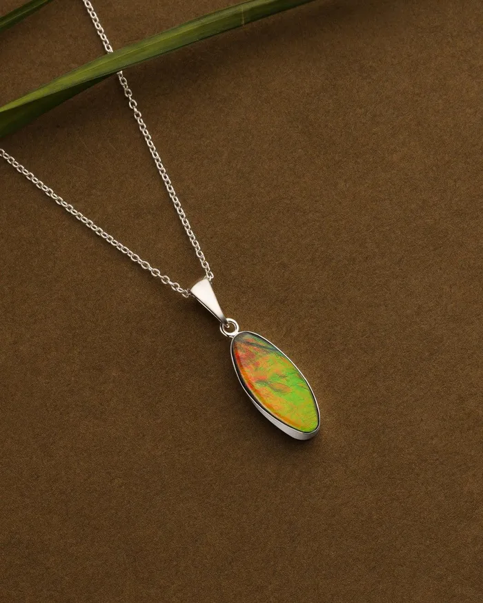 Necklaces YoTreasure 8 Ct Ammolite Solid 925 Sterling Silver Chain Necklace Pendant