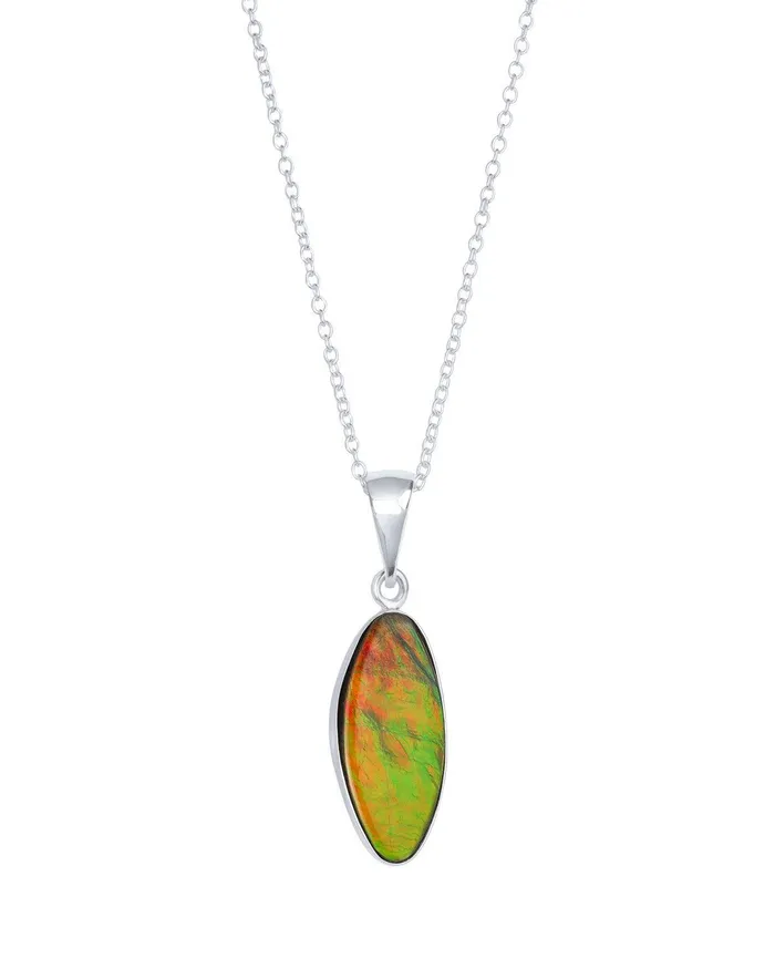 Necklaces YoTreasure 8 Ct Ammolite Solid 925 Sterling Silver Chain Necklace Pendant