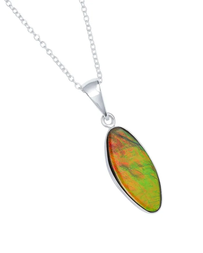 Necklaces YoTreasure 8 Ct Ammolite Solid 925 Sterling Silver Chain Necklace Pendant