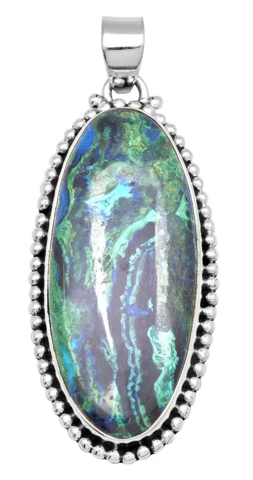 Necklaces YoTreasure Azurite Malachite 2 12 Long 925 Solid Sterling Silver Pendant With 18 Chain