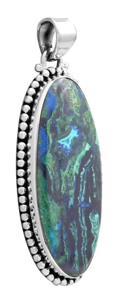 Necklaces YoTreasure Azurite Malachite 2 12 Long 925 Solid Sterling Silver Pendant With 18 Chain