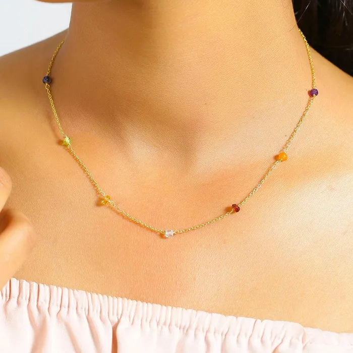Necklaces YoTreasure Chakra Stone Solid 925 Sterling Silver Gold Plated Chain Necklace Pendant