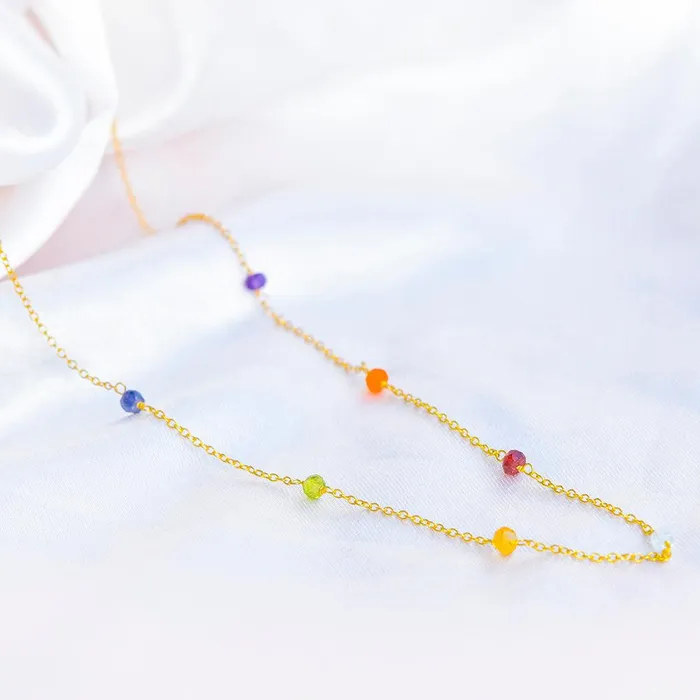 Necklaces YoTreasure Chakra Stone Solid 925 Sterling Silver Gold Plated Chain Necklace Pendant