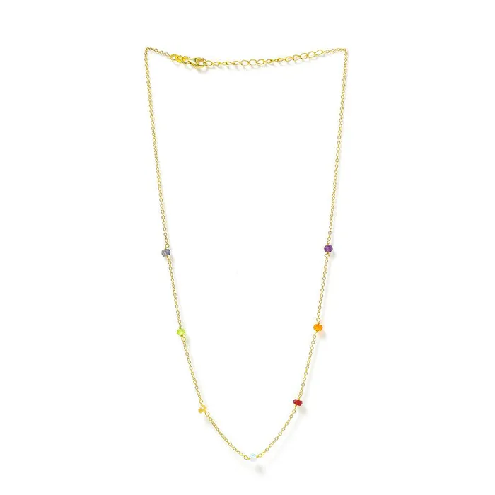 Necklaces YoTreasure Chakra Stone Solid 925 Sterling Silver Gold Plated Chain Necklace Pendant