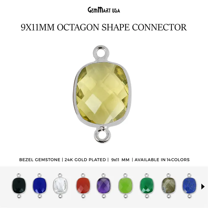 Octagon 9x11mm Double Bail Silver Bezel Gemstone Connector GemMartUSA Rings