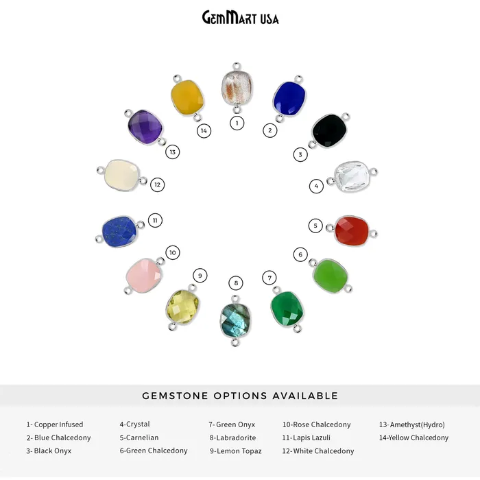 Octagon 9x11mm Double Bail Silver Bezel Gemstone Connector GemMartUSA Rings