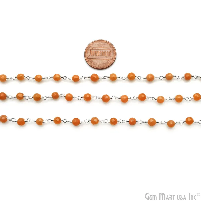 Orange Jade 4mm Faceted Beads Silver Wire Wrapped Rosary Chain GemMartUSA Necklaces Orange Jade 4mm Faceted Beads Silver Wire Wrapped Rosary Chain GemMartUSA Necklaces