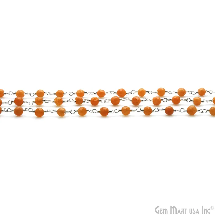 Orange Jade 4mm Faceted Beads Silver Wire Wrapped Rosary Chain GemMartUSA Necklaces Orange Jade 4mm Faceted Beads Silver Wire Wrapped Rosary Chain GemMartUSA Necklaces