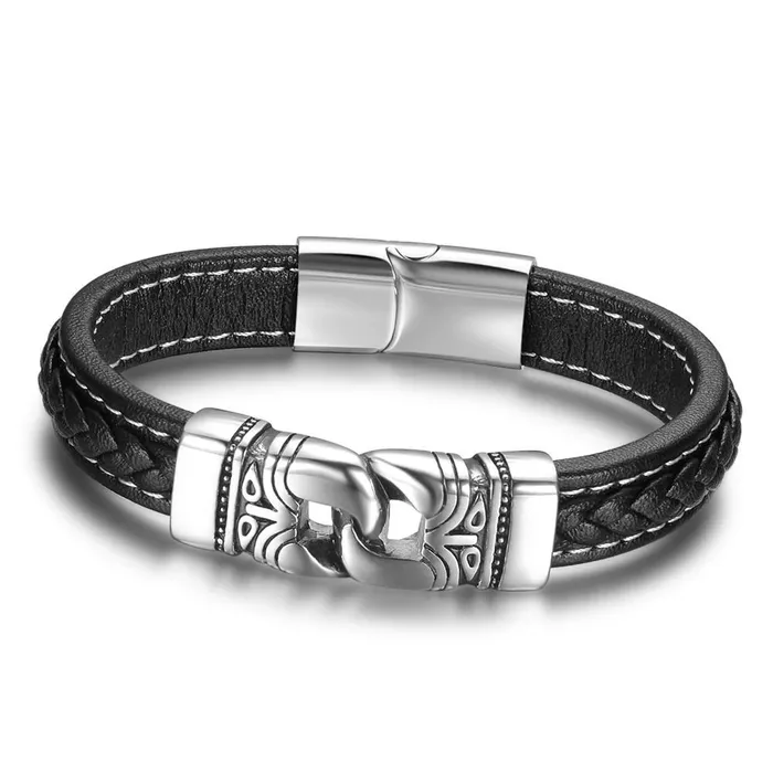 Personalized Jewel 215cm Genuine Leather Bracelets For Men Fathers Day Gift Jewelry Ancient Stainless Steel Bracelets Bangle Necklaces