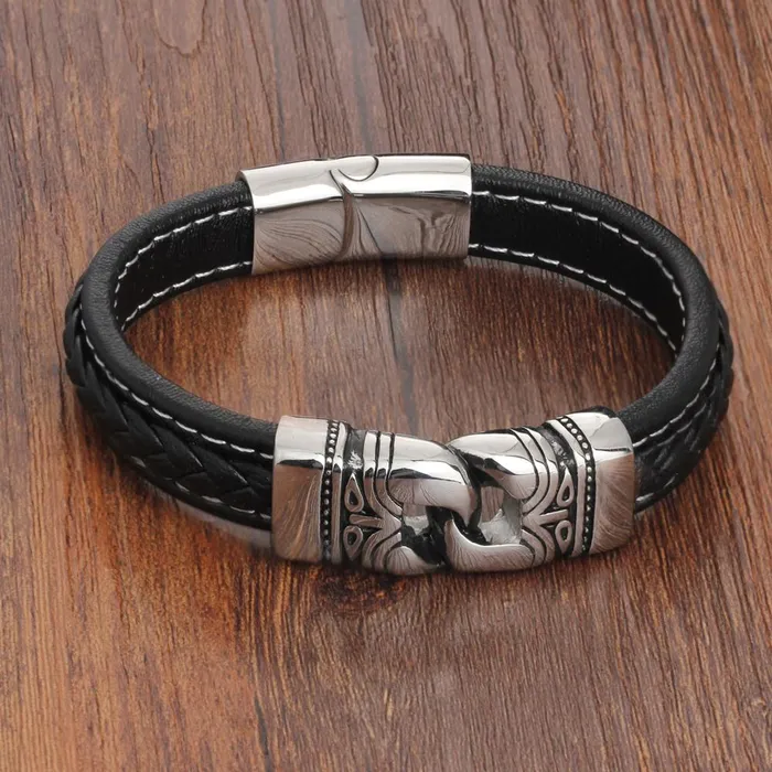 Personalized Jewel 215cm Genuine Leather Bracelets For Men Fathers Day Gift Jewelry Ancient Stainless Steel Bracelets Bangle Necklaces
