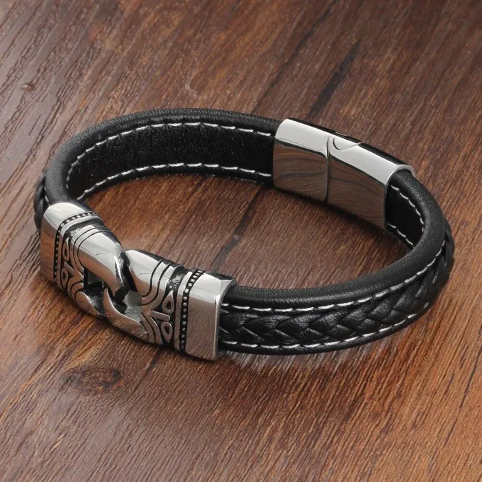 Personalized Jewel 215cm Genuine Leather Bracelets For Men Fathers Day Gift Jewelry Ancient Stainless Steel Bracelets Bangle Necklaces