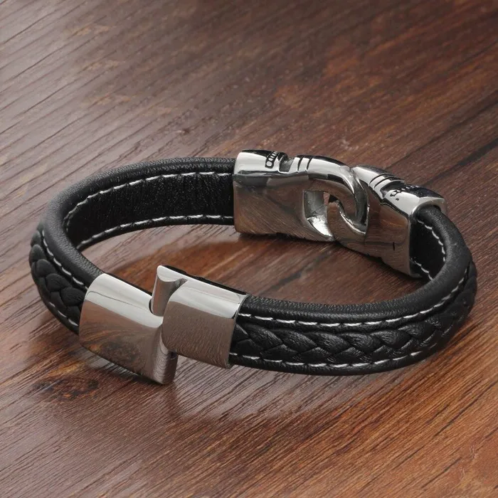 Personalized Jewel 215cm Genuine Leather Bracelets For Men Fathers Day Gift Jewelry Ancient Stainless Steel Bracelets Bangle Necklaces