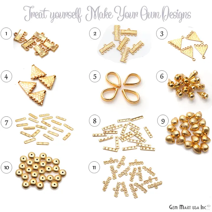 PreStyled Sets 5pc Lot Gold Spacers Bar 3 Hole Bar Gold Plated Multi Strand Connector GemMartUSA