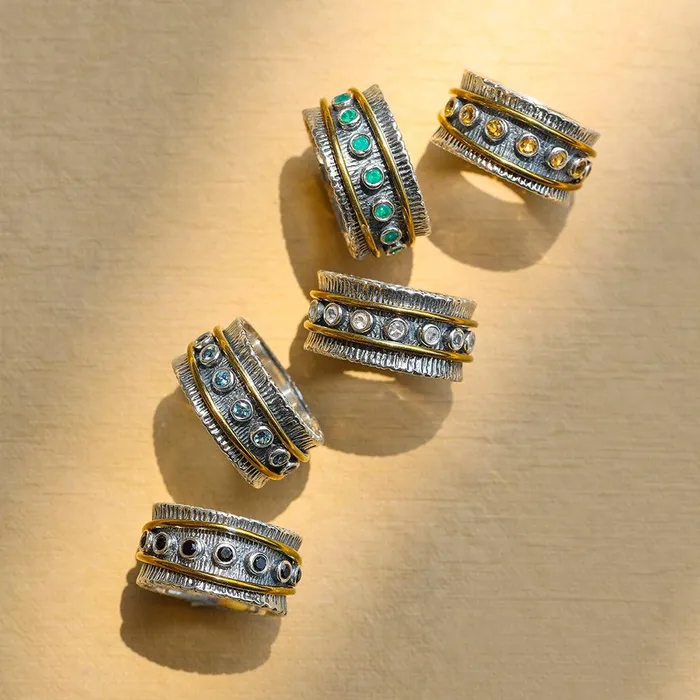 Rings 2MM Oxidized Green Onyx Solid 925 Sterling Silver Brass Antique Spinner Ring YoTreasure