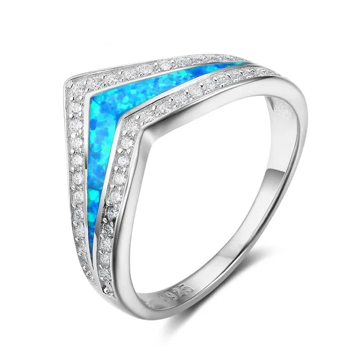 Rings customjewelryan Trendy 925 Sterling Silver Blue Opal Stone Cubic Zirconia Wedding Engagement Ring Gift Ideas For Women