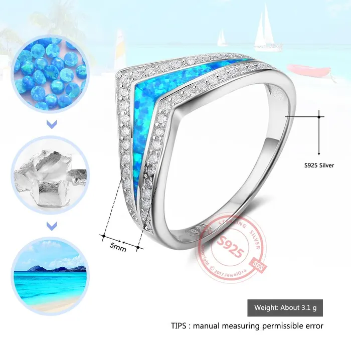 Rings customjewelryan Trendy 925 Sterling Silver Blue Opal Stone Cubic Zirconia Wedding Engagement Ring Gift Ideas For Women