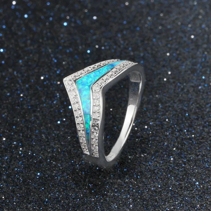 Rings customjewelryan Trendy 925 Sterling Silver Blue Opal Stone Cubic Zirconia Wedding Engagement Ring Gift Ideas For Women
