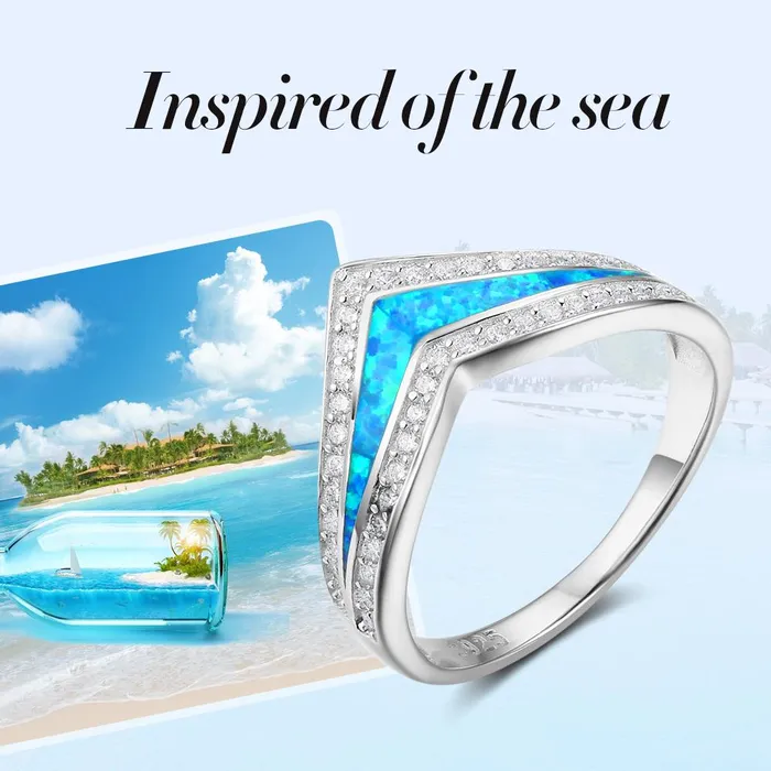 Rings customjewelryan Trendy 925 Sterling Silver Blue Opal Stone Cubic Zirconia Wedding Engagement Ring Gift Ideas For Women