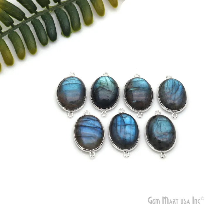 Rings Flashy Labradorite Cabochon 15x20mm Oval Double Bail Silver Plated Gemstone Connector GemMartUSA
