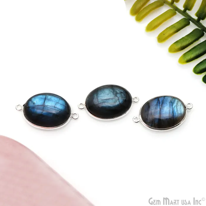 Rings Flashy Labradorite Cabochon 15x20mm Oval Double Bail Silver Plated Gemstone Connector GemMartUSA Rings Flashy Labradorite Cabochon 15x20mm Oval Double Bail Silver Plated Gemstone Connector GemMartUSA