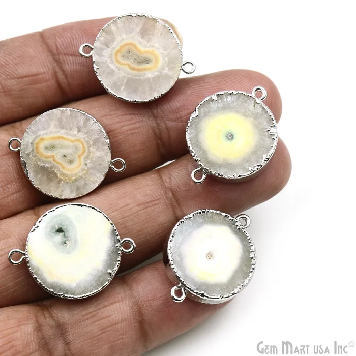 Rings GemMartUSA Agate Geode Druzy 27x20mm Double Bail Silver Electroplated Gemstone Connector