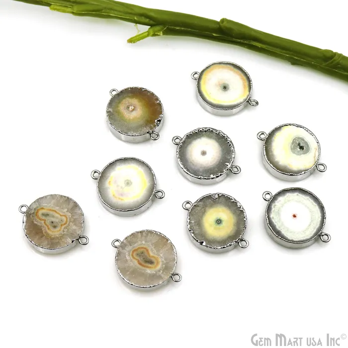 Rings GemMartUSA Agate Geode Druzy 27x20mm Double Bail Silver Electroplated Gemstone Connector