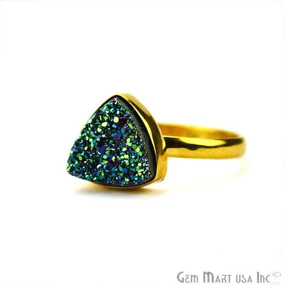 Rings GemMartUSA Gold Plated 10mm Trillion Shape Gemstone Druzy Statement Ring 120061