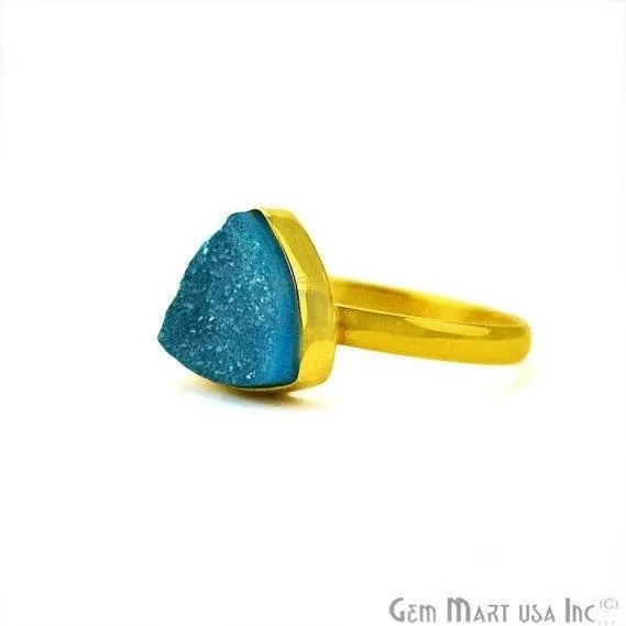 Rings GemMartUSA Gold Plated 10mm Trillion Shape Gemstone Druzy Statement Ring 120061