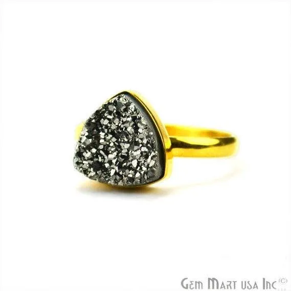 Rings GemMartUSA Gold Plated 10mm Trillion Shape Gemstone Druzy Statement Ring 120061