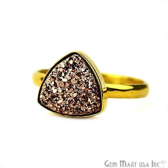 Rings GemMartUSA Gold Plated 10mm Trillion Shape Gemstone Druzy Statement Ring 120061