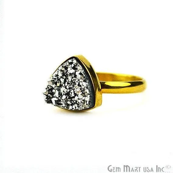 Rings GemMartUSA Gold Plated 10mm Trillion Shape Gemstone Druzy Statement Ring 120061