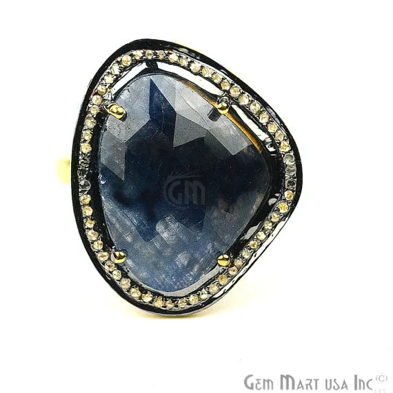 Rings GemMartUSA Sapphire with Diamond Pave Ring 925 Sterling Silver Gold Vermeil Adjustable Gemstone Ring NDRG12011