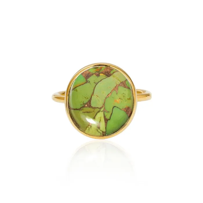 Rings Green Copper Turquoise Ring 14k Gold Plated Over 925 Silver Jewelry YoTreasure